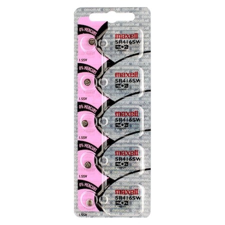 Maxell Silver Oxide Watch Battery SR416SW Drain Replace SB-A5 337, PK 5 SR416SW